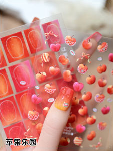 New Red Apple Park 3D Mould Nail Art Stickers Thin Resilient Green Apple Texture Summer Fruit Finger Tip Stickers