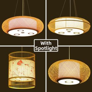 ZHUMUCHUANSHUO | Bamboo Art Chandelier With Spotlights