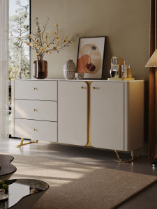 Luxury Solid Wood Dining Room Sideboard Storage Cabinet Integrated Tea Table Cabinet Saddle Leather Rock Board Storage Cabinet