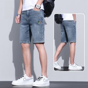 ROMON | กางเกงขาสั้นผ้ายีนส์ทรงหลวมสำหรับผู้ชาย ทรงตรง 5 นิ้ว ทรงบาง ผ้าไหมน้ำแข็ง กางเกงขายาวทรงหลวมสำหรับฤดูร้อน