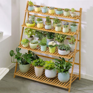Specool® 2/3/4 Tier Balcony Flower Stand Plant Flower Pot Rack Foldable Plant Pot Shelf Stand made of Natural Bamboo