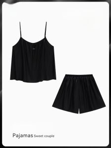 MiiOW | MiiOW Ice Silk Womens Sleepwear 2025 Summer Thin Home Clothes Short Sleeve Round Neck Short Pants Two-Piece Set Cool Feeling