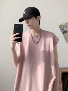 HetingHOME | Hetinghome Summer Trendy Couple Sleeveless Pink T-Shirt Loose Mens American Style Sporty Cotton Round Neck Casual Top