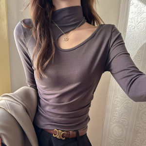 miiow | Warm Long Sleeve Womens T-shirt Inner Wear Top Half High Collar Design Casual Slim Fit Base Layer Cat Woman Style Polyester Rayon Spandex