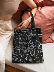 Black White Fashion Zipper Canvas Tote Bag Single Shoulder Computer Shopping Vegetable Buying Book Bag Computer Bag Tote Bag