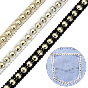 ริบบิ้นลูกปัดมุก 2 หลา/ล็อต ผ้าลูกไม้ริบบิ้นสำหรับงาน DIY เย็บเสื้อผ้า งานฝีมือ อุปกรณ์ตกแต่งเสื้อผ้า