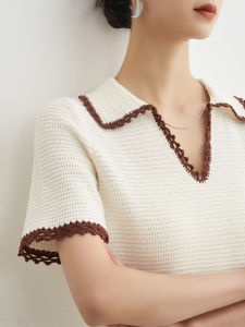 Elegant and Intelligent Casual Two-Piece Set Women Summer White-Coffee Contrast
