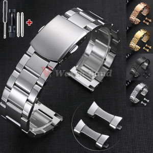 Curved End Stainless Steel Watch Bands 18mm 20mm 22mm Men Business Watch Strap Folding Buckle Replacement Bracelet WatchbeltS