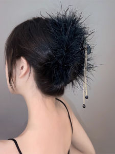 Elegant Black Feathers Hair Claw Womens Updo Hair Accessories Shark Clamp Ostrich Feathers Hair Grips Fashionable Hair Accessories