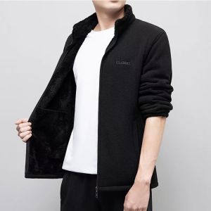 Mens Thickened Fleece Jacket Outdoor Windbreaker Inner Coral Fleece Sweatshirt Spring Autumn Winter Stand Collar Wear Resistant Warmth