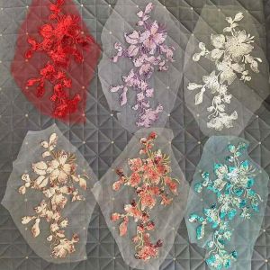 28*16CM 3d Flower Sequin Embroidery Fabric Lace Applique Sew on PatchesBodice Beaded Appliques Sewing Supplies For Dress