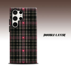 BILIBILI | Plaid Heart Tartan For Samsung Galaxy S26 S25 S24 A56 A36 Dual Layer Luxury Fashion Full Lens Protective Case