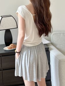 Nữ Cộc Tay Không Tay Bộ Váy Ngủ Modal Có Đệm Ngực Gợi Cảm Mặc Nhà Mùa Hè Hở Lưng Ngắn Thoải Mái Quần Chất Liệu Mỏng