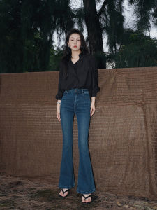 สูง เอว ผู้หญิง กางเกงยีนส์สกินนี่​ ฤดูใบไม้ร่วง กีบม้าสไตล์ใหม่ กางเกง เรียบหรู พรางหุ่น หลากหลาย ผ้าเดนิมบานไมโคร ผ้าฝ้าย ผสม