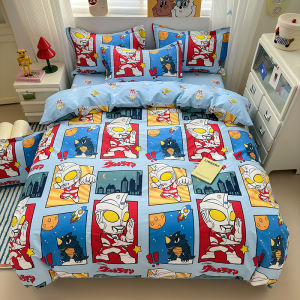 Cartoon Ultraman Cotton Bedding Set for Boys Student Dormitory 4-Piece Pure Cotton Duvet Cover And Pillowcase Set 2025 New Arrival