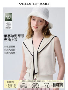 Linen Lyocell Navy Collar Sleeveless Knitted Shirt