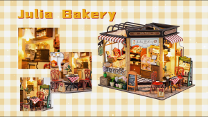 Emerie Yara DIY Miniature Dollhouse Kit - Julias Bakery - w/ LED Lights Music Box Dust Cover - Hobby | Craft | Gifts