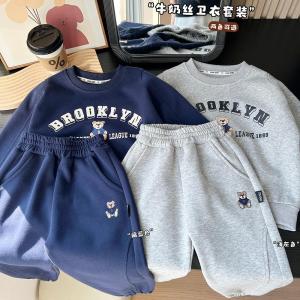 New Autumn Childrens Casual Set Baby Boy Cartoon Print Sweatshirt Pants Two-Piece Set Comfortable Cotton Sport Scene Suitable