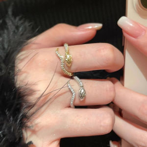 C.three Personalized Snake-shape Zircon Open Ring Women Niche High-end Cold Ring Ring Versatile