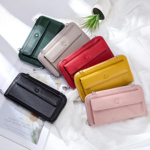 MISTLETOE 2 in 1 Women Sling Bag Large Capacity Long Wallet Genuine Leather 6.9inch Cellphone Shoulder Bag for Travel Gifts