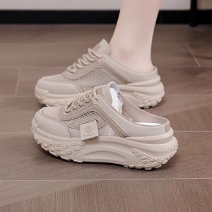 Women Half Slippers Inner Heightening Fashion Shoes with Dress Thick-Soled Korean Sneakers Lightweight Non-Slip Casual Shoes