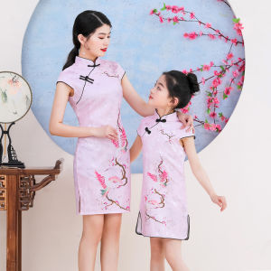 Childrens Cheongsam Dress Summer New Style Improved Female Childrens Dress Hanfu Parent-Child Match Mother-Daughter Fashionable