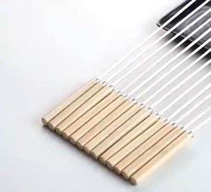 BHQ Reusable BBQ Skewer Stick Stainless Steel Wooden Handle Kebab Stick BBQ Tools Barbecue Rod