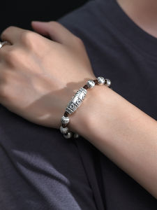 Pure Silver 999 Road to Success Bracelet for Men And Women Woven Rope Six-Syllable True Word Transient Bead Ethnic Style
