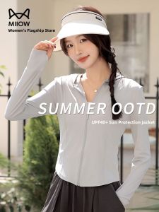 MiiOW | Ice Silk Womens Summer New Hat Outdoor Sports Coat Breathable Cool Feeling Top UV Protection Long Sleeve Zipper Closure Solid Color