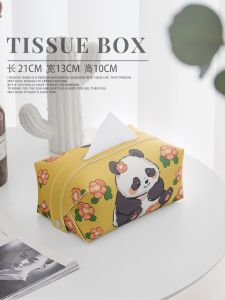 Luxury Large Panda Flower Leather Paper Towel Holder Scandinavian Style Rectangular Living Room Office Creative Storage Box