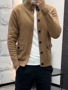 Comfortable Knitted Cardigan Mens Spring Autumn Fashion Casual Stand Collar Versatile Long Sleeve Sweater Stylish Urban Style