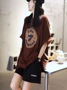 Summer Leisure Sports Set Womens round Neck Short Sleeve Shorts Running Suit Two-Piece Set Advanced Sensation Coffee Color