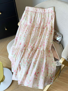 กระโปรงจีบพับลายดอกไม้เอวสูงทรงเอยาวคลุมเข่าสำหรับผู้หญิง กระโปรงทรงสั้นฤดูร้อน กระโปรงทรงสั้นทรงเอเอวสูง