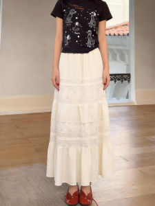 MANMI | Vintage Lace White Elastic Waist Slimming Cake Style Skirt