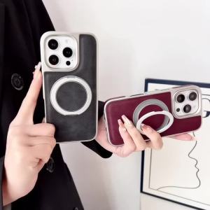 szhaiyu | Luxury Electroplated Leather Phone Case For iPhone 17 15 14 13 Pro Max 17 Air 15 14 Plus With 360° Rotatable Holder Back Cover