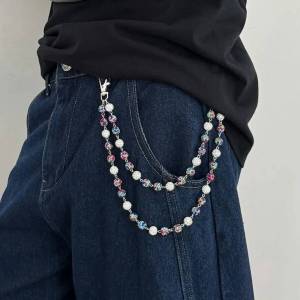 Salircon 4 Styles HipHop Rhinestone Keychain Wallet Belt Chain Men Trend Double Layer Pants Belt Waist Chain Street Jewelry Gift