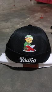 Topi Peci Mikihet Topi Anak Sablon Anak Sholeh Dengan Bordir Nama Gratis - Bahan Royal Drill Fashion