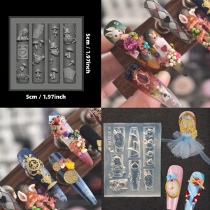Alice in Wonderland Rabbit Tea Cup Mushroom Playing Cards Rotating Horse Transparent Silicone Mold for 3D Nail Art Decorations