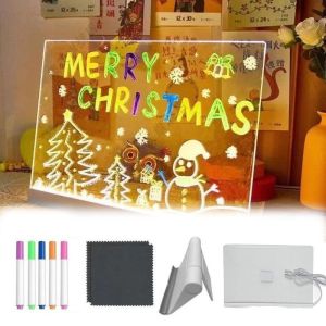 Aitemay DIY Acrylic Night Light Drawing Board: LED Note Board with 7 Color Markers & Stand Light Up Erasable Glow Board for Kids STEM Toys Educational Gift