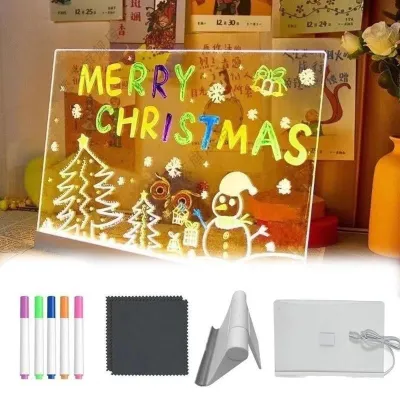 Aitemay DIY Acrylic Night Light Drawing Board: LED Note Board with 7 Color Markers & Stand Light Up Erasable Glow Board for Kids STEM Toys Educational Gift