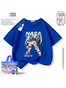 NASA Collaborative Short Sleeve T-Shirt for Boys And Girls Summer Clothing Breathable Cotton Cartoon Print Middle And Large Children