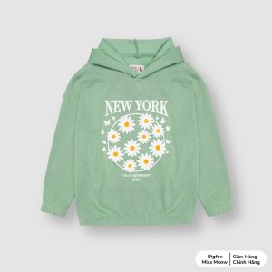 Bộ dài tay bé gái Bigfox Miss Meow size đại bộ nỉ bông cho bé in hoa cúc New York dễ thương size trẻ em 12131415