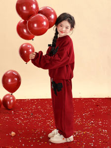 New Year Celebration Outfit for Girls Autumn Winter Set Red Festive Two Piece Set Childrens Year of the Rat Traditional Chinese Style