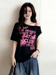 AIYITI | American Style Slimming Print Off-shoulder Short-sleeve T-shirt