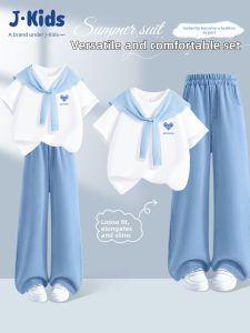 JKIDS | Cotton T-shirt and Lyocell Denim Pants Girls Summer Set