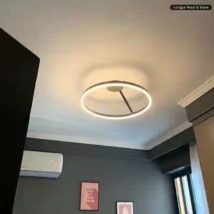 Modern Dimmable Led Flush Mount Ceiling Light with Remote Round Close to Ceiling Lights Fixture for Bedroom/Living Room