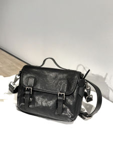 Highly Recommended! First Layer Cowhide Small Bag Skeleton-Skin Casual Handmade Leather Mens Bag Shoulder Messenger Bag Horizontal Messenger Bag