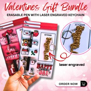 Valentines Gift Bundle - Erasable Ballpen with Personalized Engraved Name Keychain
