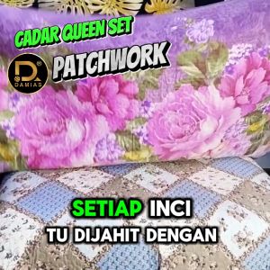 Cadar Patchwork 3 In 1 Design Baru Set Saiz Queen Bedding Hamparan Alas Tilam Bed Sheet