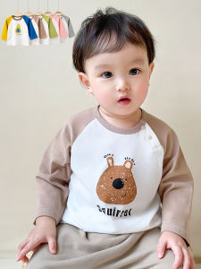 Pure Cotton Long Sleeve T-Shirt for Children Baby Base Layer Shirt Boys Girls Cartoon Color Block Cotton Wool Top 0-3 Years Old